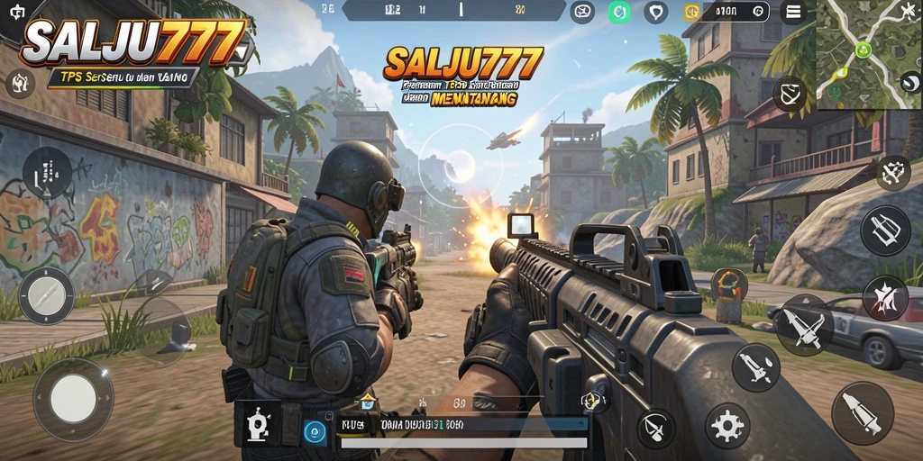 Screenshot gameplay SALJU777 menunjukkan aksi tembak-menembak yang mendebarkan.