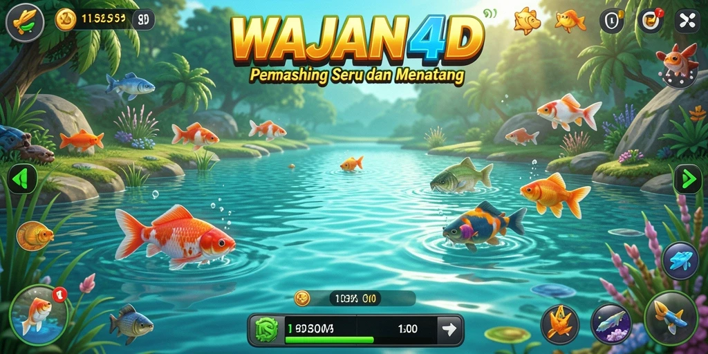Screenshot gameplay WAJAN4D menampilkan aksi memancing yang seru.